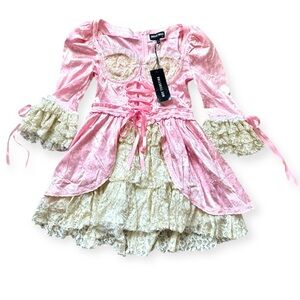 Dolls Kill Pink and Cream Lace Mini Marie Antoinette Dress NWT